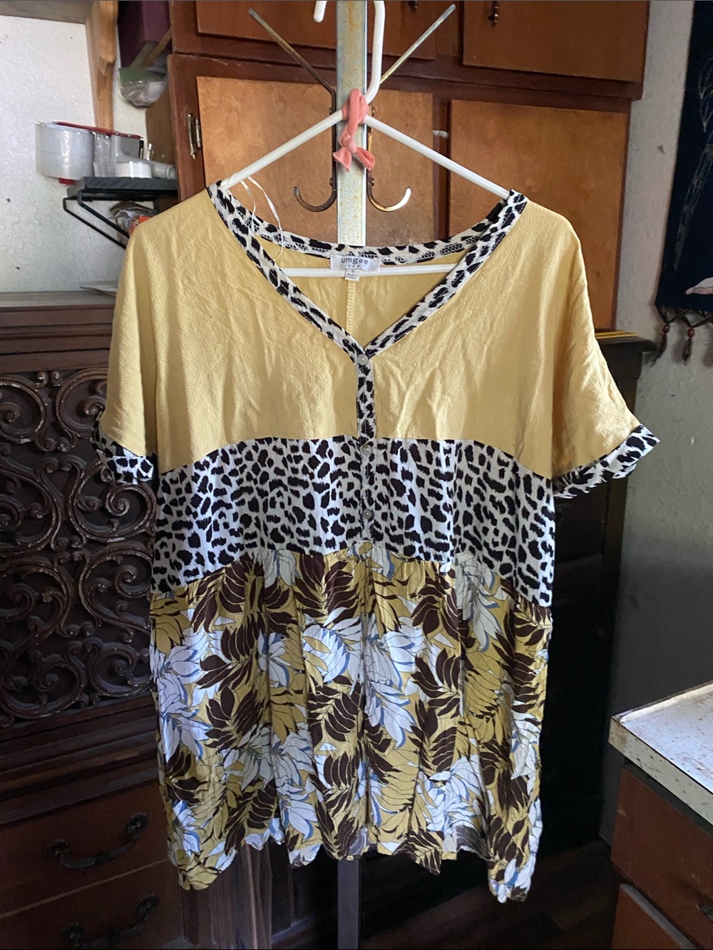 Umgee Yellow Tunic Top with Black & White Trim